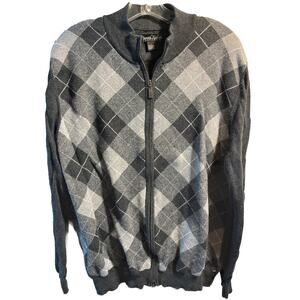 Kenneth Roberts Platinum Men’s L Gray Argyle Full Zip Cotton Cashmere Sweater